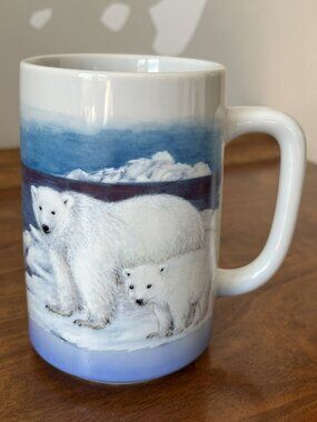 Otagiri Polar Bear Mama & Cub Mug Arctic Snow Vintage Tankard Coffee Cup Japan